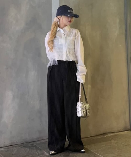 セール】GATHER TULLE LACE SH 2P ギャザー チュール レース シャツ