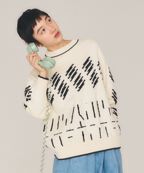 sneeuw（スニュウ）の「エレクトリックニットプルオーバー（ニット/セーター・レディース・アイボリー/グリーン・1/3）」の3枚目の写真