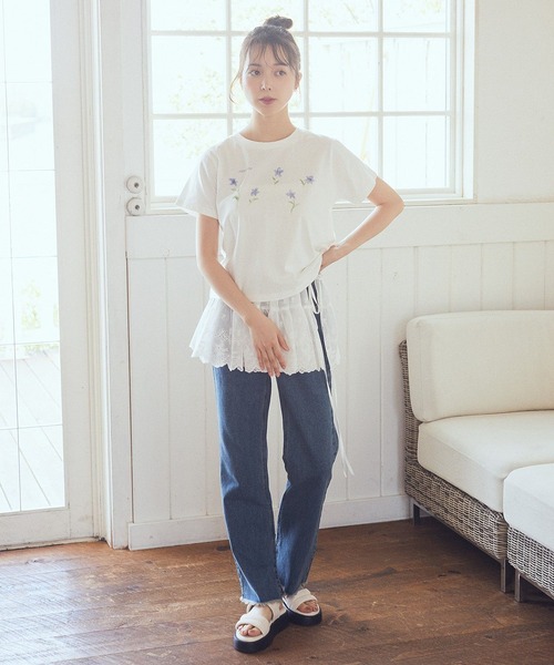 earth music&ecology（アースミュージックアンドエコロジー）の「アソートロマンティックグラフィックT（Tシャツ/カットソー・レディース・ダークグレー/ミント/オフホワイト・FREE）」の6枚目の写真