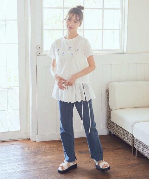 earth music&ecology（アースミュージックアンドエコロジー）の「アソートロマンティックグラフィックT（Tシャツ/カットソー・レディース・ダークグレー/ミント/オフホワイト・FREE）」の7枚目の写真