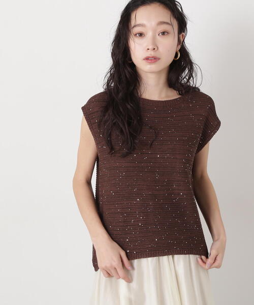 N.(N. Natural Beauty Basic)(エヌエヌナチュラルビューティーベーシック)の「スパンコールノースリーブニット(ニット/セーター・レディース・オフホワイト/ブラウン/ピンク・MEDIUM)」の9枚目の写真