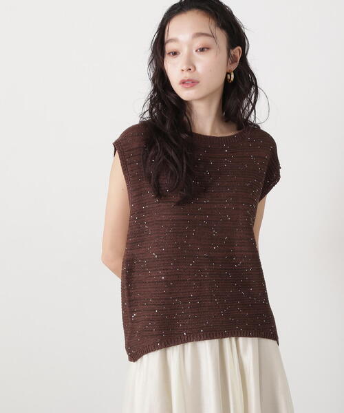 N.(N. Natural Beauty Basic)(エヌエヌナチュラルビューティーベーシック)の「スパンコールノースリーブニット(ニット/セーター・レディース・オフホワイト/ブラウン/ピンク・MEDIUM)」の10枚目の写真