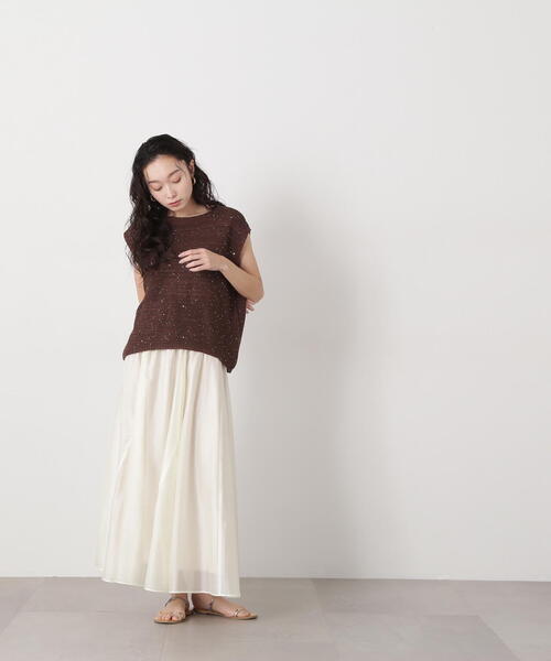 N.(N. Natural Beauty Basic)(エヌエヌナチュラルビューティーベーシック)の「スパンコールノースリーブニット(ニット/セーター・レディース・オフホワイト/ブラウン/ピンク・MEDIUM)」の14枚目の写真