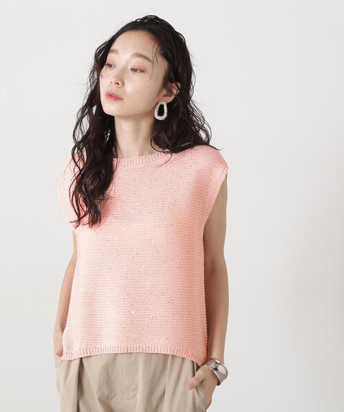 N.(N. Natural Beauty Basic)(エヌエヌナチュラルビューティーベーシック)の「スパンコールノースリーブニット(ニット/セーター・レディース・オフホワイト/ブラウン/ピンク・MEDIUM)」の16枚目の写真
