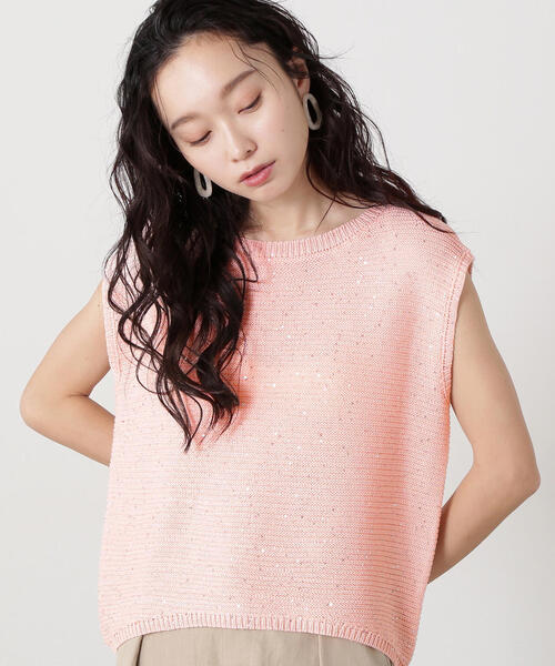 N.(N. Natural Beauty Basic)(エヌエヌナチュラルビューティーベーシック)の「スパンコールノースリーブニット(ニット/セーター・レディース・オフホワイト/ブラウン/ピンク・MEDIUM)」の17枚目の写真