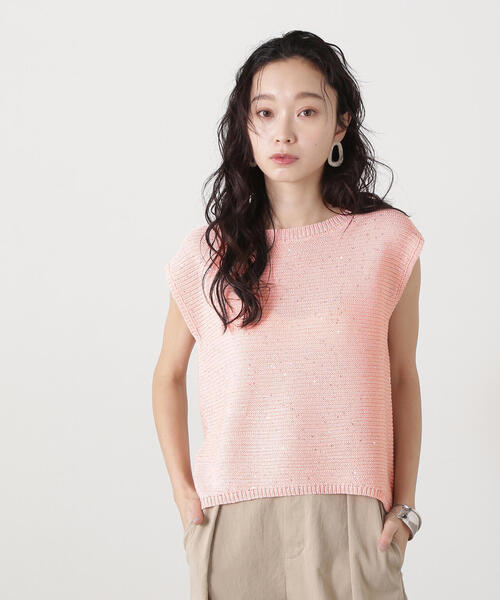 N.(N. Natural Beauty Basic)(エヌエヌナチュラルビューティーベーシック)の「スパンコールノースリーブニット(ニット/セーター・レディース・オフホワイト/ブラウン/ピンク・MEDIUM)」の20枚目の写真