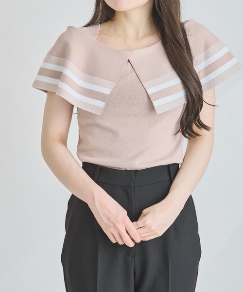 MISCH MASCH(ミッシュマッシュ)の「ボーダージャガード2wayケープニット(ニット/セーター・レディース・ホワイト/ベージュ/ブラック・フリ-)」の1枚目の写真