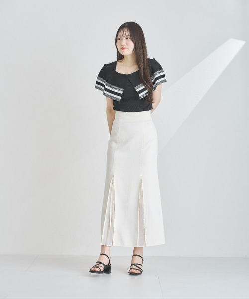 MISCH MASCH(ミッシュマッシュ)の「ボーダージャガード2wayケープニット(ニット/セーター・レディース・ホワイト/ベージュ/ブラック・フリ-)」の15枚目の写真
