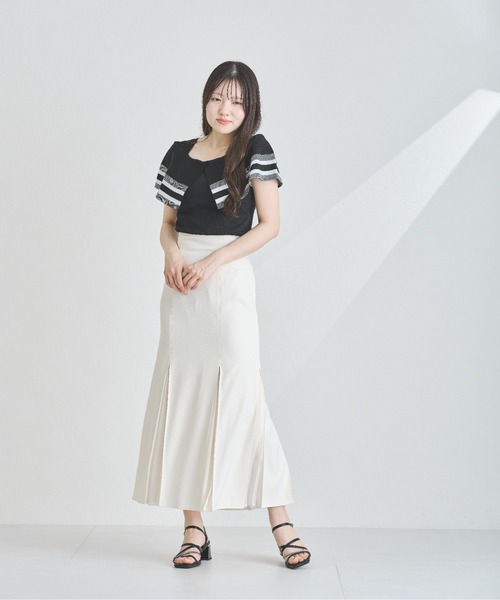 MISCH MASCH(ミッシュマッシュ)の「ボーダージャガード2wayケープニット(ニット/セーター・レディース・ホワイト/ベージュ/ブラック・フリ-)」の13枚目の写真