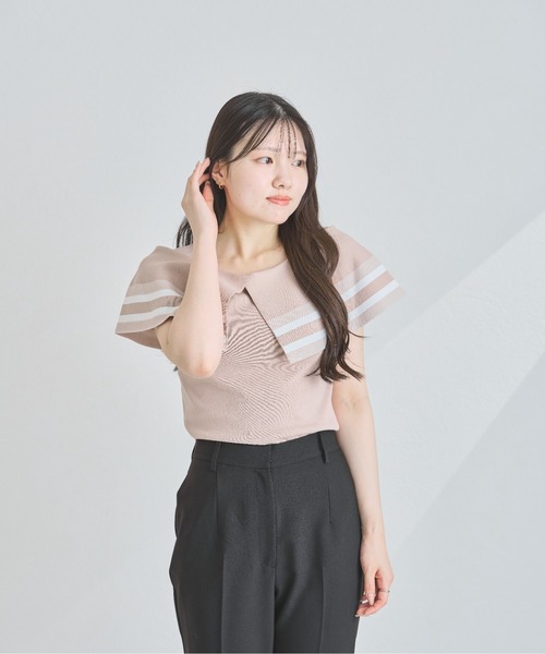 MISCH MASCH(ミッシュマッシュ)の「ボーダージャガード2wayケープニット(ニット/セーター・レディース・ホワイト/ベージュ/ブラック・フリ-)」の11枚目の写真