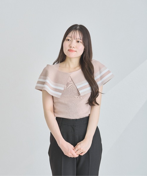 MISCH MASCH(ミッシュマッシュ)の「ボーダージャガード2wayケープニット(ニット/セーター・レディース・ホワイト/ベージュ/ブラック・フリ-)」の10枚目の写真