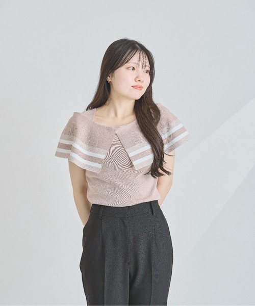 MISCH MASCH(ミッシュマッシュ)の「ボーダージャガード2wayケープニット(ニット/セーター・レディース・ホワイト/ベージュ/ブラック・フリ-)」の9枚目の写真