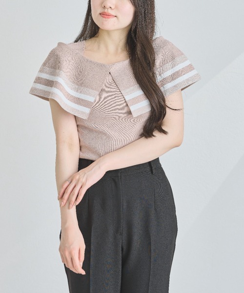 MISCH MASCH(ミッシュマッシュ)の「ボーダージャガード2wayケープニット(ニット/セーター・レディース・ホワイト/ベージュ/ブラック・フリ-)」の8枚目の写真