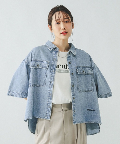 GLOBAL WORK（グローバルワーク）の「GOODデニムシャツ半袖/288639（シャツ/ブラウス・レディース・グレー系その他5/ブルー系その他6/ブルー系その他3・MEDIUM/LARGE）」の17枚目の写真