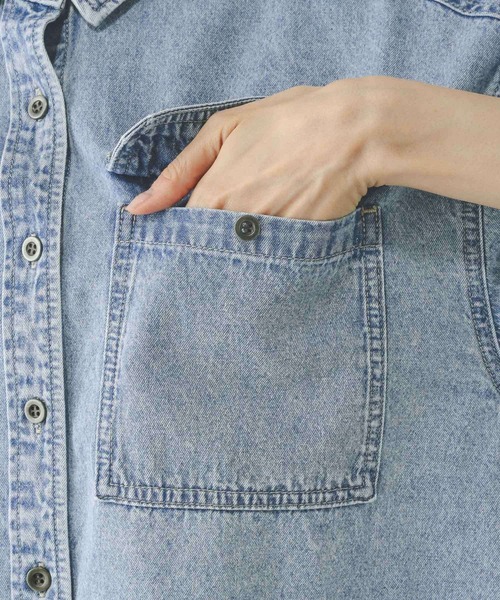 GLOBAL WORK（グローバルワーク）の「GOODデニムシャツ半袖/288639（シャツ/ブラウス・レディース・グレー系その他5/ブルー系その他6/ブルー系その他3・MEDIUM/LARGE）」の5枚目の写真
