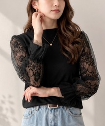 【再入荷アイテム】カジュアルにもレディライクにも着まわせて便利◎レーススリーブニット
