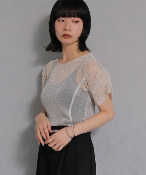 cheriella(シェリエラ)の「【cheriella】ソフトラメシアーパフスリーブトップス半袖 SOFT LAME SHEER PUFF SLEEVE SHORT TOPS(Tシャツ/カットソー・レディース・チャコールグレー/ブラック/アイボリー/ブルーグリーン・M)」の9枚目の写真