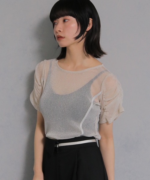 cheriella(シェリエラ)の「【cheriella】ソフトラメシアーパフスリーブトップス半袖 SOFT LAME SHEER PUFF SLEEVE SHORT TOPS(Tシャツ/カットソー・レディース・チャコールグレー/ブラック/アイボリー/ブルーグリーン・M)」の10枚目の写真