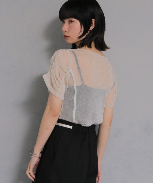 cheriella(シェリエラ)の「【cheriella】ソフトラメシアーパフスリーブトップス半袖 SOFT LAME SHEER PUFF SLEEVE SHORT TOPS(Tシャツ/カットソー・レディース・チャコールグレー/ブラック/アイボリー/ブルーグリーン・M)」の11枚目の写真
