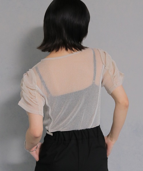 cheriella(シェリエラ)の「【cheriella】ソフトラメシアーパフスリーブトップス半袖 SOFT LAME SHEER PUFF SLEEVE SHORT TOPS(Tシャツ/カットソー・レディース・チャコールグレー/ブラック/アイボリー/ブルーグリーン・M)」の12枚目の写真