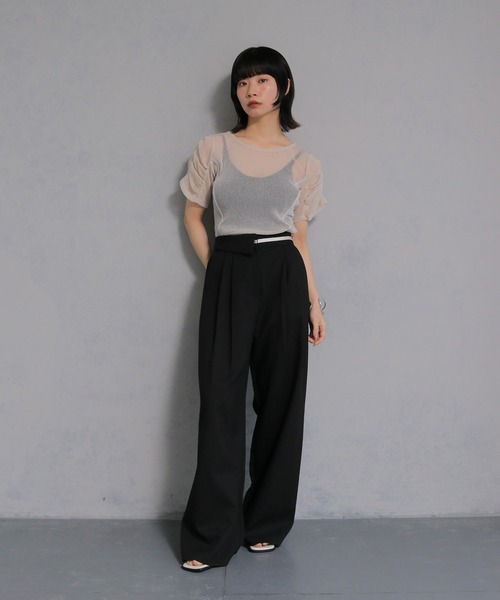 cheriella(シェリエラ)の「【cheriella】ソフトラメシアーパフスリーブトップス半袖 SOFT LAME SHEER PUFF SLEEVE SHORT TOPS(Tシャツ/カットソー・レディース・チャコールグレー/ブラック/アイボリー/ブルーグリーン・M)」の13枚目の写真
