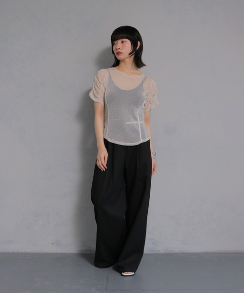 cheriella(シェリエラ)の「【cheriella】ソフトラメシアーパフスリーブトップス半袖 SOFT LAME SHEER PUFF SLEEVE SHORT TOPS(Tシャツ/カットソー・レディース・チャコールグレー/ブラック/アイボリー/ブルーグリーン・M)」の14枚目の写真