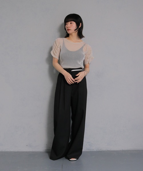 cheriella(シェリエラ)の「【cheriella】ソフトラメシアーパフスリーブトップス半袖 SOFT LAME SHEER PUFF SLEEVE SHORT TOPS(Tシャツ/カットソー・レディース・チャコールグレー/ブラック/アイボリー/ブルーグリーン・M)」の16枚目の写真