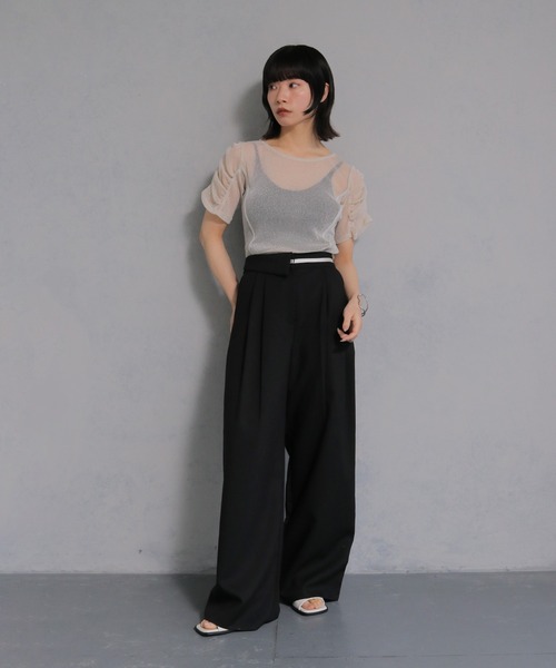 cheriella(シェリエラ)の「【cheriella】ソフトラメシアーパフスリーブトップス半袖 SOFT LAME SHEER PUFF SLEEVE SHORT TOPS(Tシャツ/カットソー・レディース・チャコールグレー/ブラック/アイボリー/ブルーグリーン・M)」の15枚目の写真