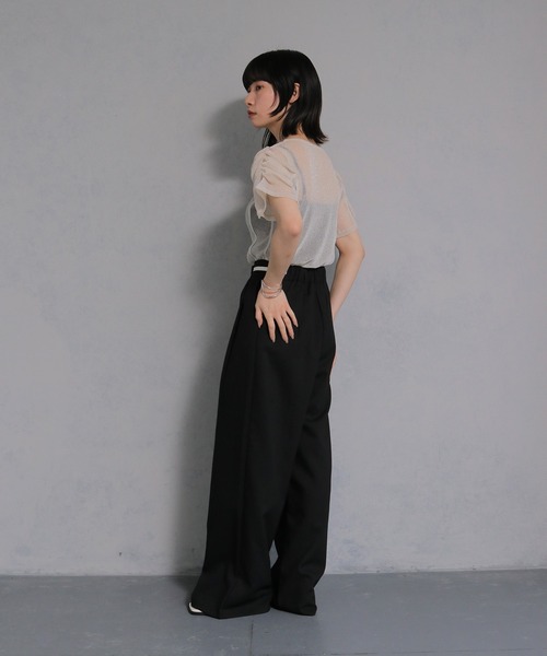 cheriella(シェリエラ)の「【cheriella】ソフトラメシアーパフスリーブトップス半袖 SOFT LAME SHEER PUFF SLEEVE SHORT TOPS(Tシャツ/カットソー・レディース・チャコールグレー/ブラック/アイボリー/ブルーグリーン・M)」の17枚目の写真