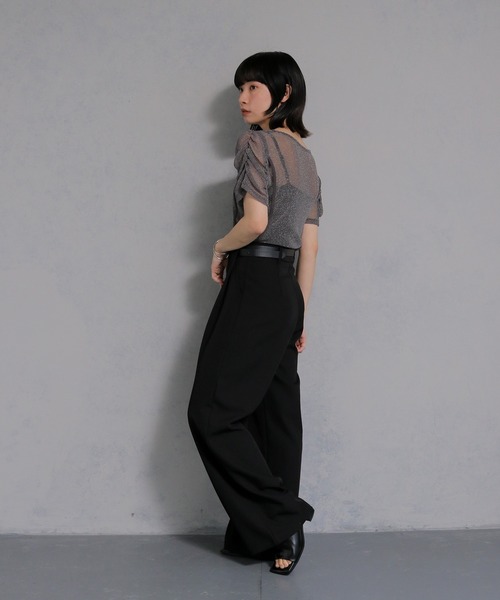 cheriella(シェリエラ)の「【cheriella】ソフトラメシアーパフスリーブトップス半袖 SOFT LAME SHEER PUFF SLEEVE SHORT TOPS(Tシャツ/カットソー・レディース・チャコールグレー/ブラック/アイボリー/ブルーグリーン・M)」の5枚目の写真