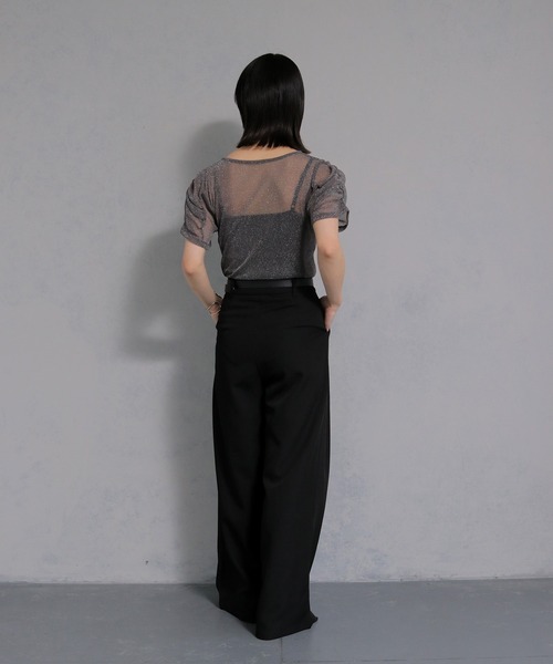 cheriella(シェリエラ)の「【cheriella】ソフトラメシアーパフスリーブトップス半袖 SOFT LAME SHEER PUFF SLEEVE SHORT TOPS(Tシャツ/カットソー・レディース・チャコールグレー/ブラック/アイボリー/ブルーグリーン・M)」の7枚目の写真