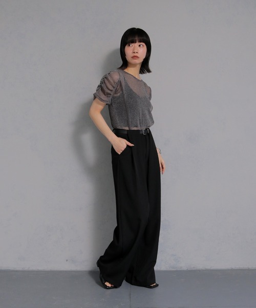 cheriella(シェリエラ)の「【cheriella】ソフトラメシアーパフスリーブトップス半袖 SOFT LAME SHEER PUFF SLEEVE SHORT TOPS(Tシャツ/カットソー・レディース・チャコールグレー/ブラック/アイボリー/ブルーグリーン・M)」の6枚目の写真