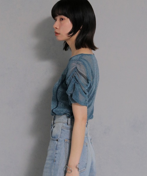 cheriella(シェリエラ)の「【cheriella】ソフトラメシアーパフスリーブトップス半袖 SOFT LAME SHEER PUFF SLEEVE SHORT TOPS(Tシャツ/カットソー・レディース・チャコールグレー/ブラック/アイボリー/ブルーグリーン・M)」の22枚目の写真