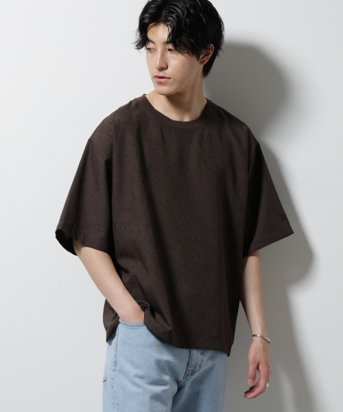 NANO universe（ナノユニバース）の「テックリネン布帛Tシャツ 半袖（Tシャツ/カットソー・メンズ・ブラウン/ホワイト/ネイビー/チャコール・XL/L/M/S）」の4枚目の写真