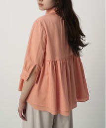 NAUL | コットンシアーウエストギャザーブラウス / ブラウス ウォッシャブル コットン シャツ ナチュラル 無地 トップス 綿 七分丈 五分丈 春服 夏服 きれいめ カジュアル オフィス ホワイト オフ オレンジ マーマレード 白 橙(シャツ/ブラウス)