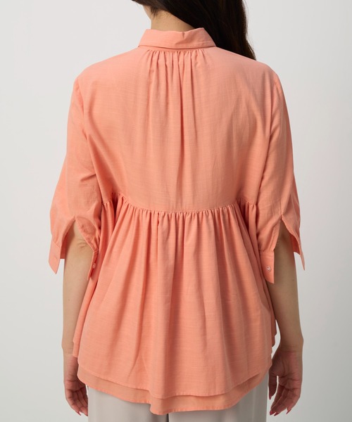 NAUL（ナウル）の「コットンシアーウエストギャザーブラウス　/　ブラウス　ウォッシャブル　コットン　シャツ　ナチュラル　無地　トップス　綿　七分丈　五分丈　春服　夏服　きれいめ　カジュアル　オフィス　ホワイト　オフ　オレンジ　マーマレード　白　橙（シャツ/ブラウス・レディース・オレンジ/オフホワイト・FREE）」の9枚目の写真