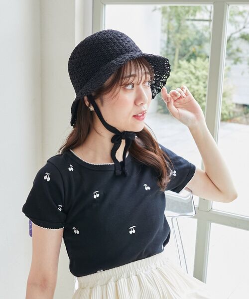 MAJESTIC LEGON（マジェスティックレゴン）の「レース編みハット（ハット・レディース・アイボリー/ブラック・FREE）」の6枚目の写真