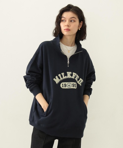 MILKFED./ ロゴジャケット MILKFED. ミルクフェド SLEEVE LOGO V NECK JACKET スリーブロゴ