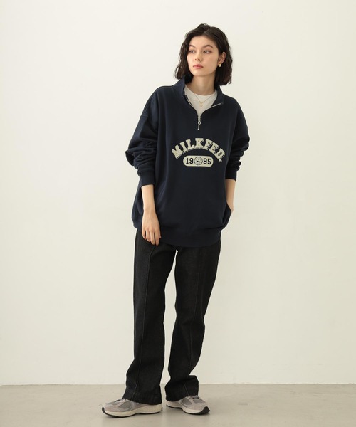 MILKFED.（ミルクフェド）の「COLLEGE LOGO HALF ZIP TOP（スウェット・レディース・オートミール/チャコール/ネイビー・M/L）」の12枚目の写真