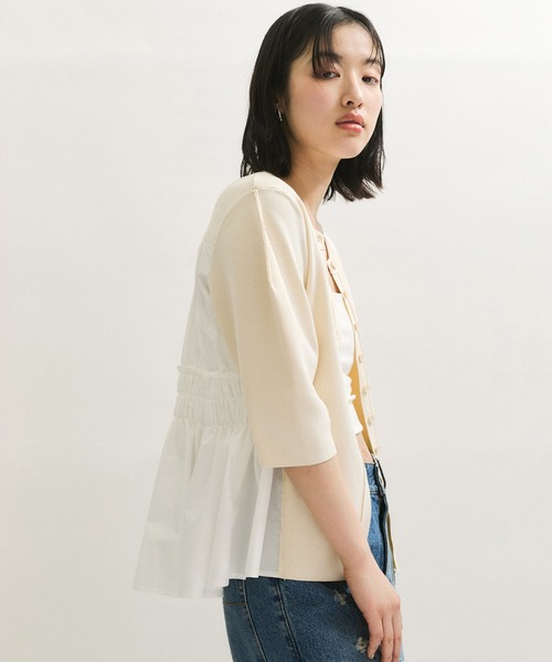 LGB leather×cottonコンビ　アームカーディガン LGB leather×cottonコンビ アームカーディガン LGB leather