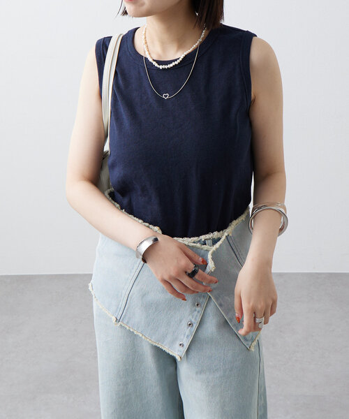 mystic（ミスティック）の「テレコスリーブレスT（Tシャツ/カットソー・レディース・アイボリー/グレー/ネイビー/イエロー/ブラック・FREE）」の4枚目の写真