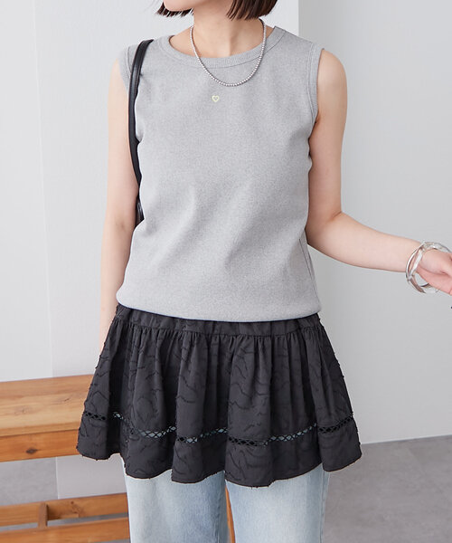 mystic（ミスティック）の「テレコスリーブレスT（Tシャツ/カットソー・レディース・アイボリー/グレー/ネイビー/イエロー/ブラック・FREE）」の3枚目の写真