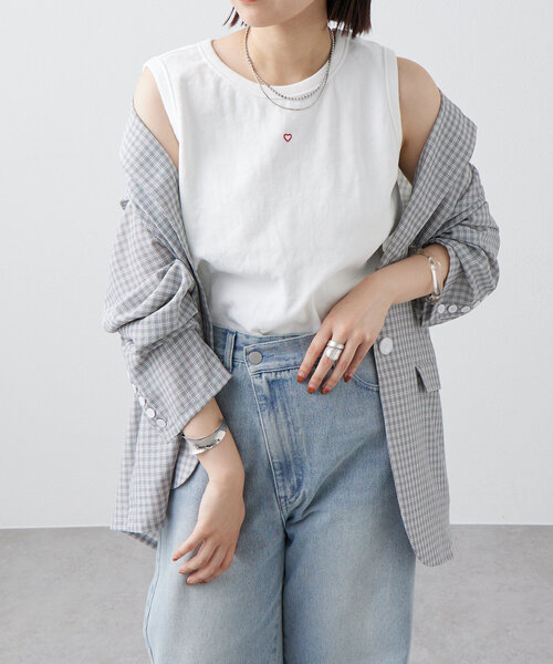 mystic（ミスティック）の「テレコスリーブレスT（Tシャツ/カットソー・レディース・アイボリー/グレー/ネイビー/イエロー/ブラック・FREE）」の2枚目の写真