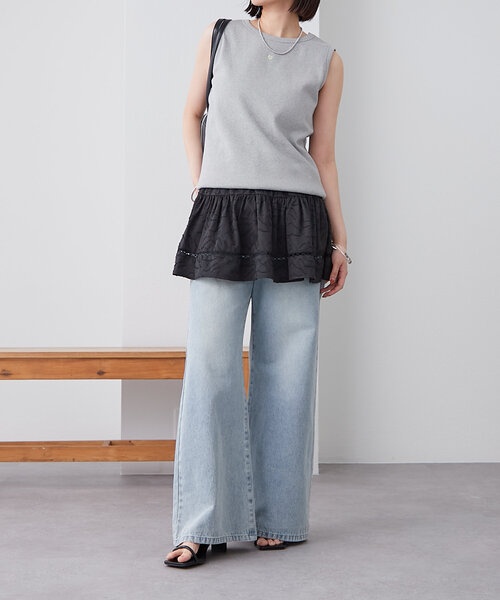 mystic（ミスティック）の「テレコスリーブレスT（Tシャツ/カットソー・レディース・アイボリー/グレー/ネイビー/イエロー/ブラック・FREE）」の6枚目の写真