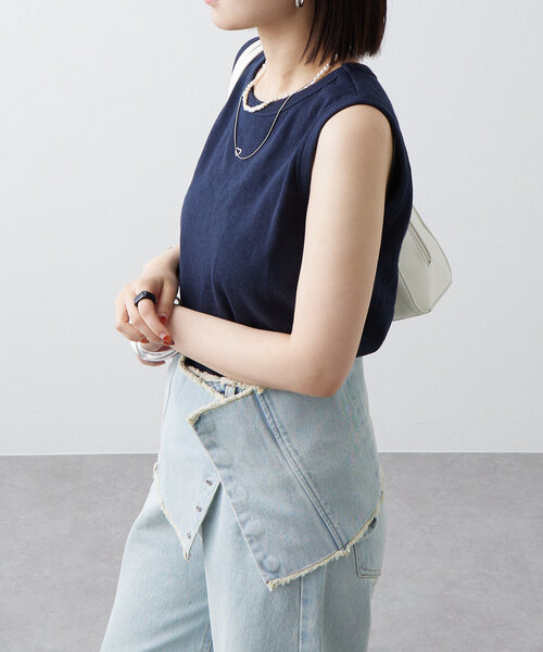 mystic（ミスティック）の「テレコスリーブレスT（Tシャツ/カットソー・レディース・アイボリー/グレー/ネイビー/イエロー/ブラック・FREE）」の13枚目の写真