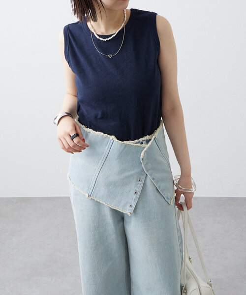 mystic（ミスティック）の「テレコスリーブレスT（Tシャツ/カットソー・レディース・アイボリー/グレー/ネイビー/イエロー/ブラック・FREE）」の14枚目の写真