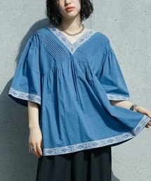 エスニック風Ｖ開き刺しゅう使いブラウス　［Soiunique］