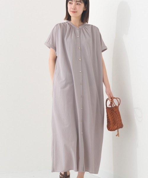 OMNES（オムネス）の「接触冷感前開きシャツワンピース（シャツワンピース・レディース・ブラック/オフホワイト/グレー/ダークグリーン/ネイビー/イエロー・FREE）」の3枚目の写真