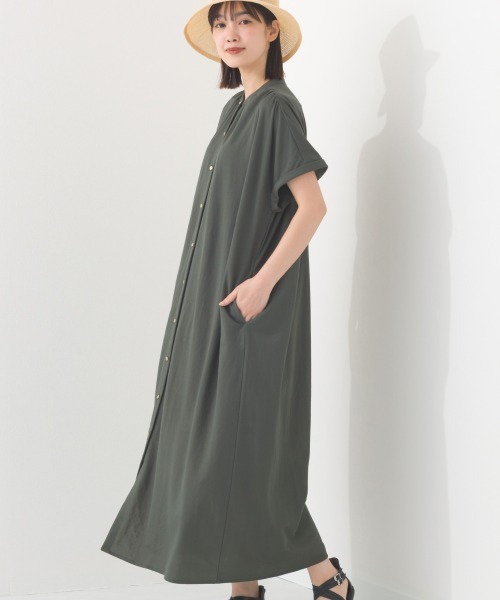 OMNES（オムネス）の「接触冷感前開きシャツワンピース（シャツワンピース・レディース・ブラック/オフホワイト/グレー/ダークグリーン/ネイビー/イエロー・FREE）」の4枚目の写真