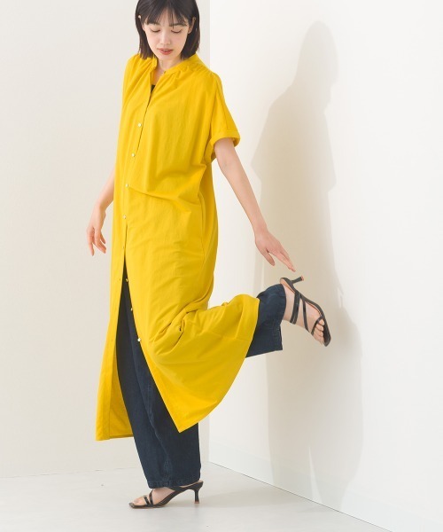 OMNES（オムネス）の「接触冷感前開きシャツワンピース（シャツワンピース・レディース・ブラック/オフホワイト/グレー/ダークグリーン/ネイビー/イエロー・FREE）」の9枚目の写真